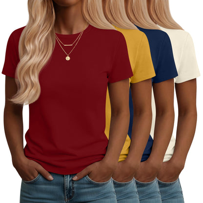 Neer 4 Pack Women's Crew Neck T Shirts Summer Short Sleeve Casual Basic Tops Loose Fit Flat Hem Tees