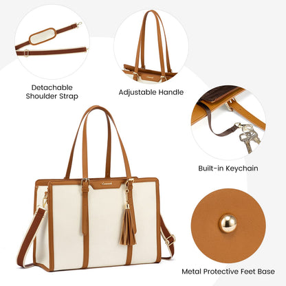 LOVEVOOK Laptop Tote Bag for Women,17 inch Canvas Leather Computer bag with Clutch Purse for Business, Travel, School, Casual