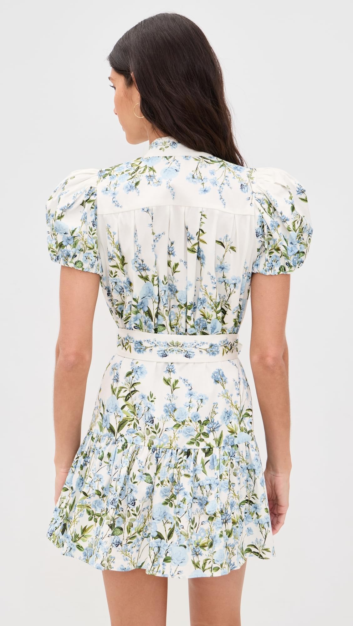 alice + olivia Women's Cora Short Sleeve Tiered Mini Shirt Dress