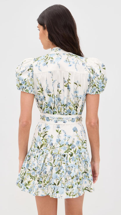 alice + olivia Women's Cora Short Sleeve Tiered Mini Shirt Dress