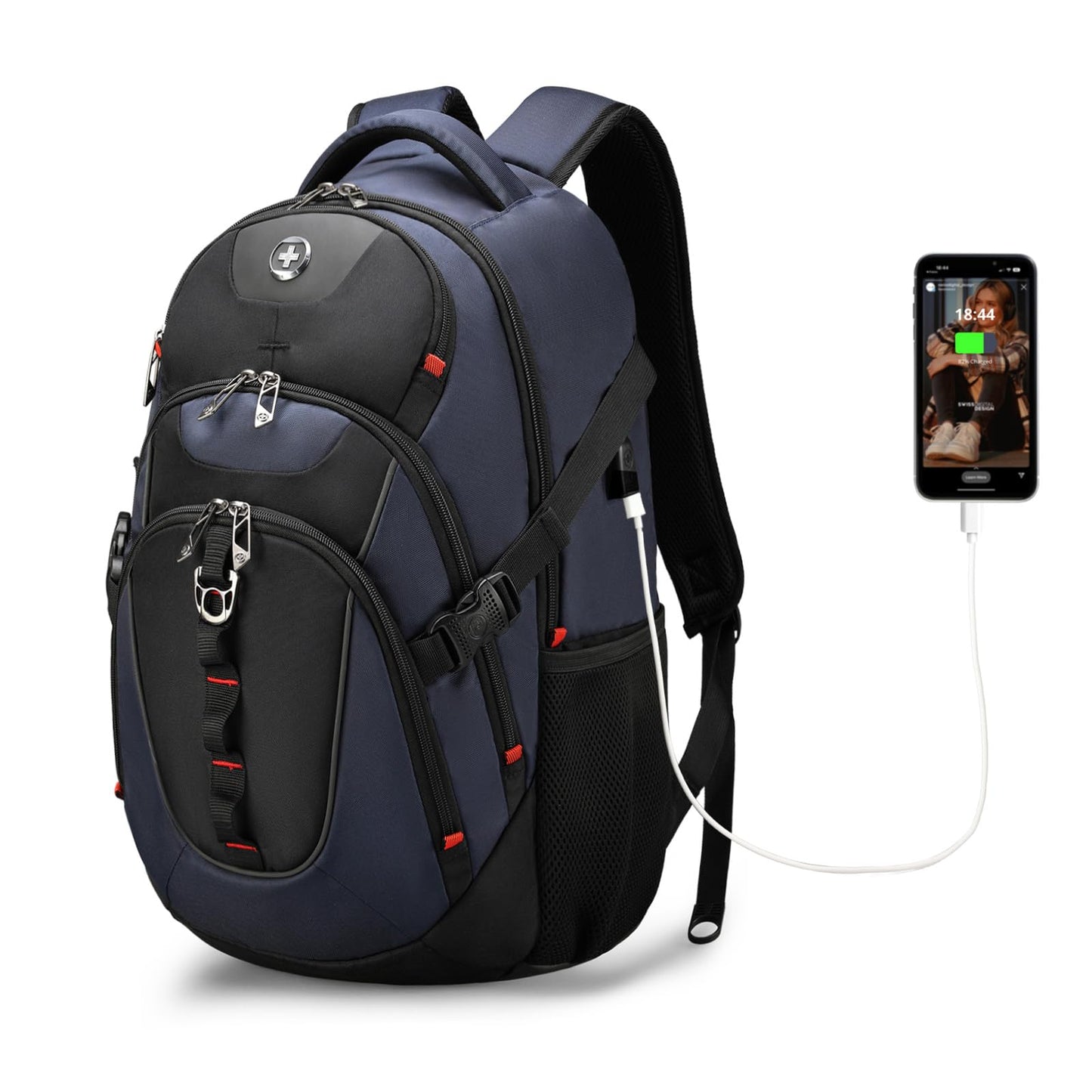 Swissdigital Business Travel Laptop Backpack-for Man and Woman with Smart USB Charging Port Fits 15.6 inches laptops, Blue