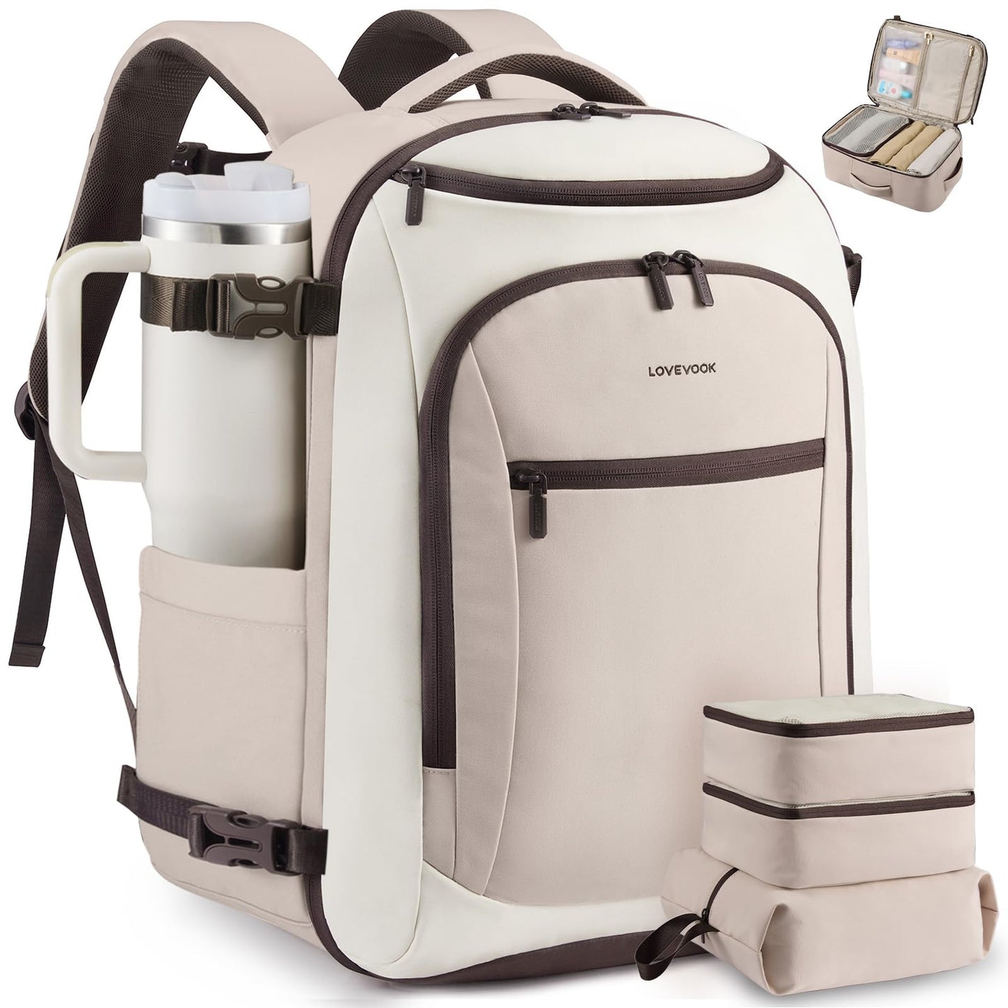 LOVEVOOK Travel Backpack for Women & Men,Airline Approved Carry On Backpack with 3 Packing Cubes