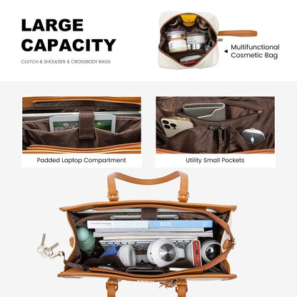 LOVEVOOK Laptop Tote Bag for Women,17 inch Canvas Leather Computer bag with Clutch Purse for Business, Travel, School, Casual