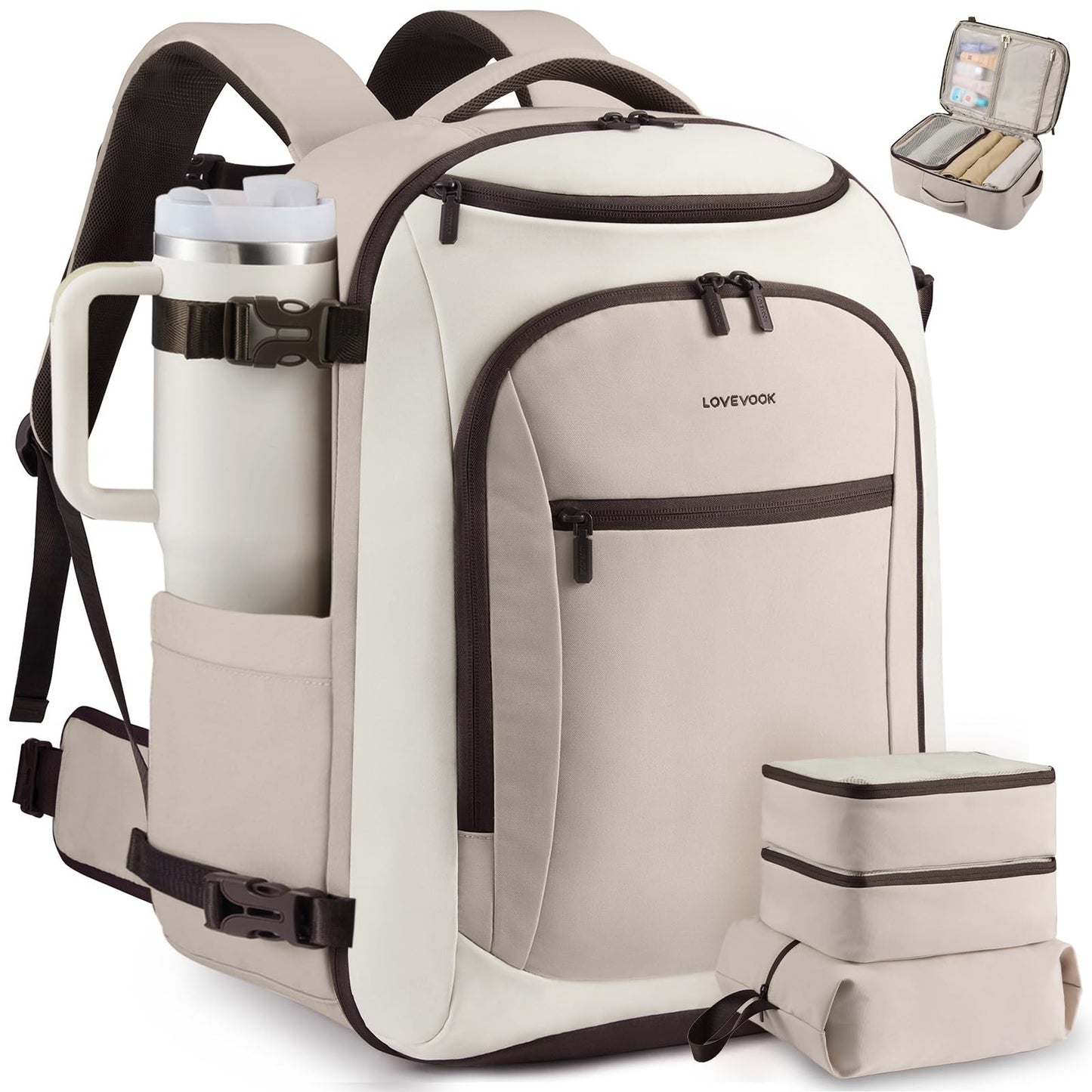 LOVEVOOK Travel Backpack for Women & Men,Airline Approved Carry On Backpack with 3 Packing Cubes