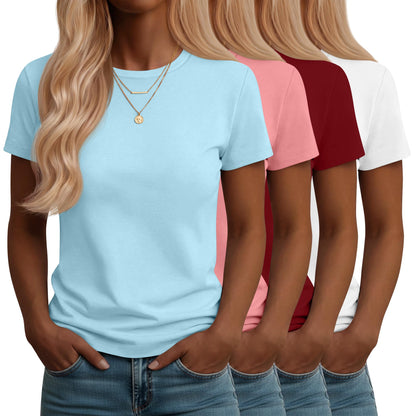 Neer 4 Pack Women's Crew Neck T Shirts Summer Short Sleeve Casual Basic Tops Loose Fit Flat Hem Tees