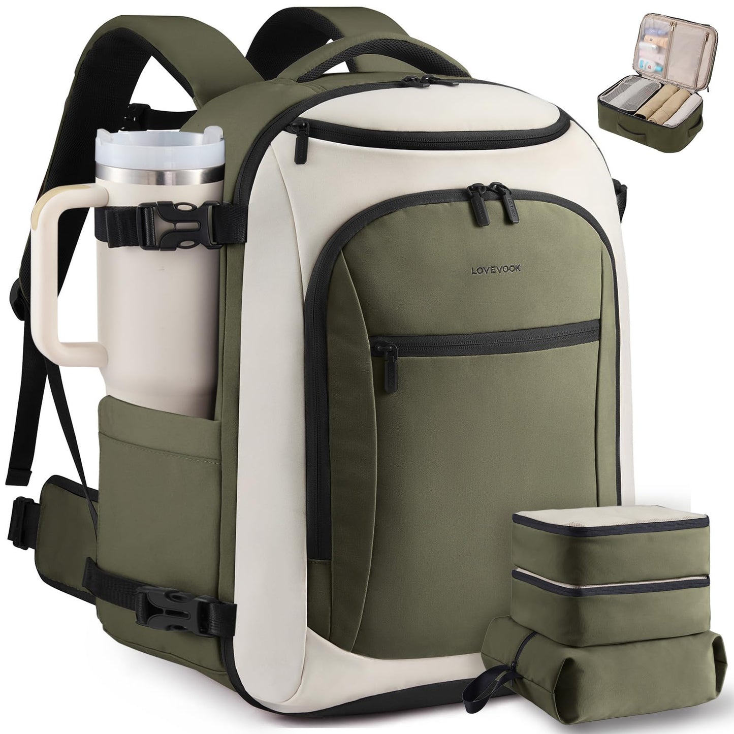 LOVEVOOK Travel Backpack for Women & Men,Airline Approved Carry On Backpack with 3 Packing Cubes