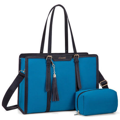 LOVEVOOK Laptop Tote Bag for Women,17 inch Canvas Leather Computer bag with Clutch Purse for Business, Travel, School, Casual