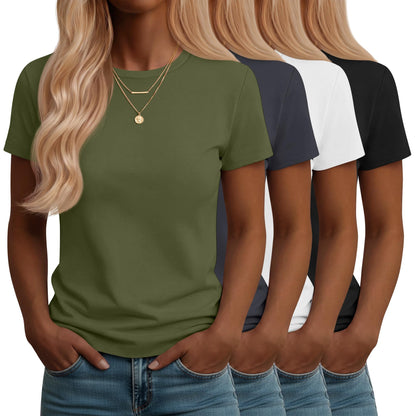 Neer 4 Pack Women's Crew Neck T Shirts Summer Short Sleeve Casual Basic Tops Loose Fit Flat Hem Tees