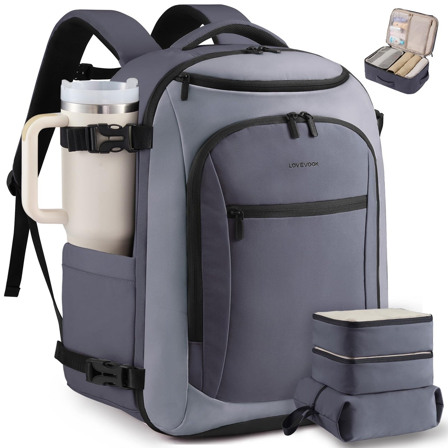 LOVEVOOK Travel Backpack for Women & Men,Airline Approved Carry On Backpack with 3 Packing Cubes