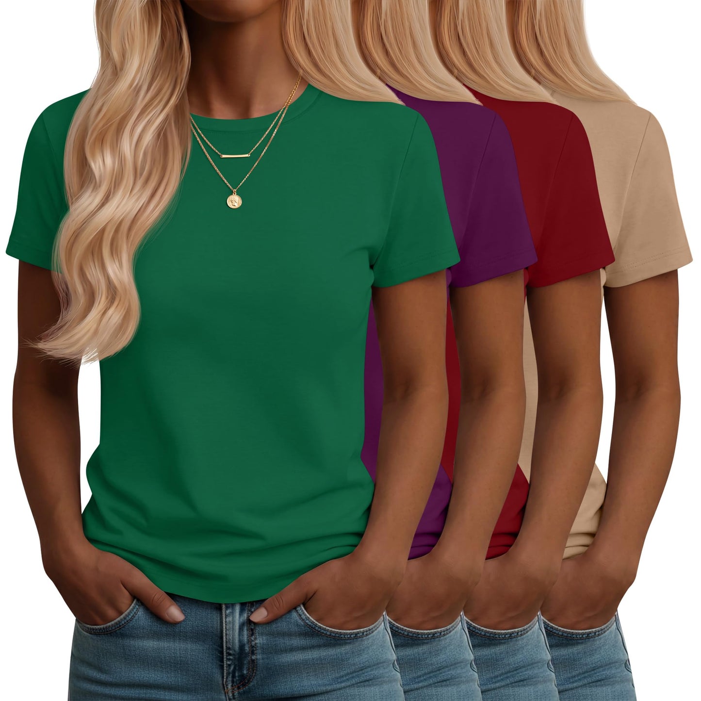 Neer 4 Pack Women's Crew Neck T Shirts Summer Short Sleeve Casual Basic Tops Loose Fit Flat Hem Tees