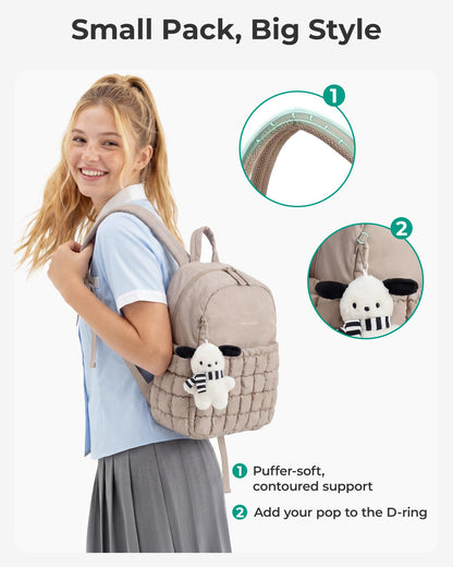 BAGSMART Mini Backpacks for Women, Puffy Checkered Quilted, Lightweight Water-Resistant Small Backpack Set with Pouch