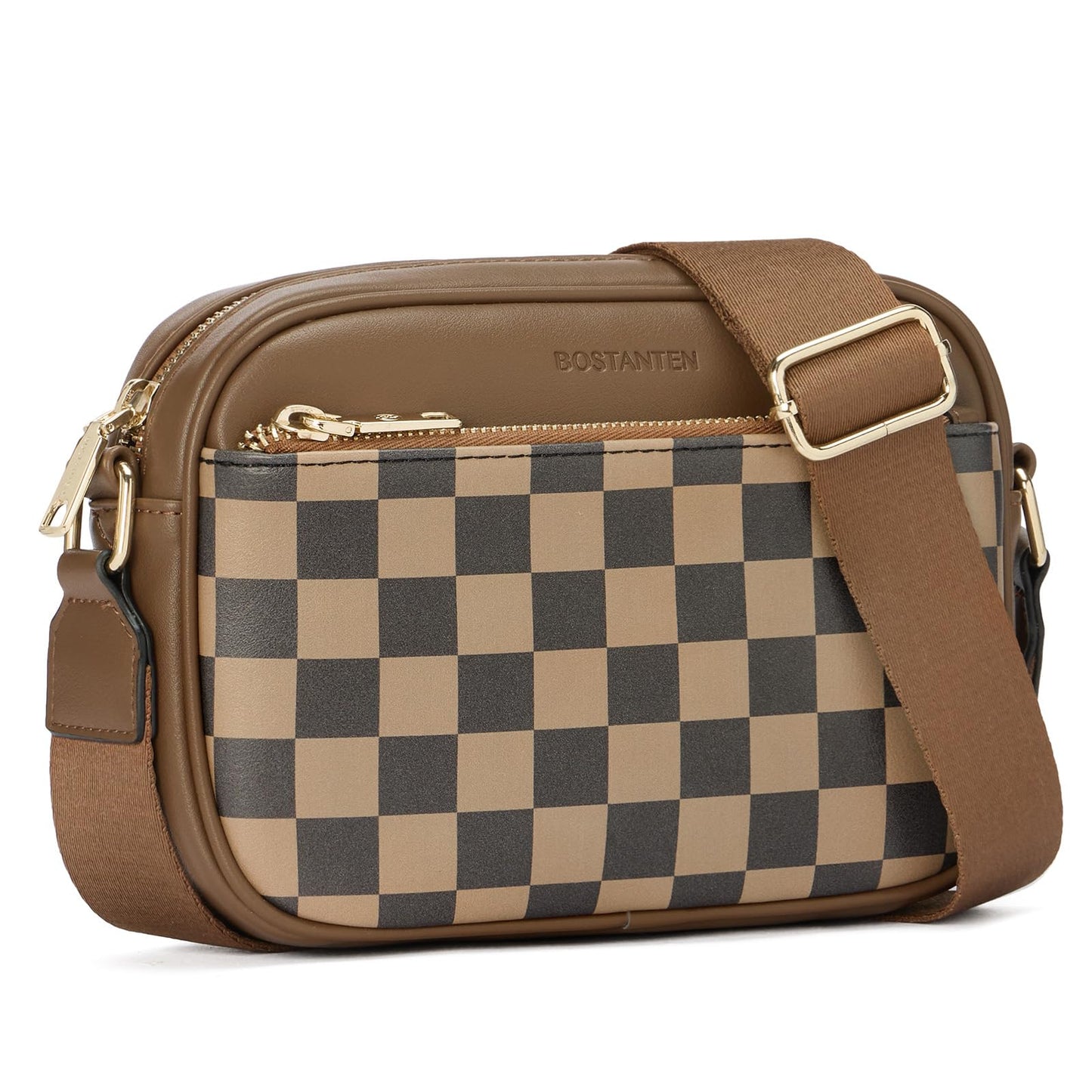 BOSTANTEN Quilted Crossbody Bags for Women Vegan Leather Purses Shoulder Handbags with Wide Strap