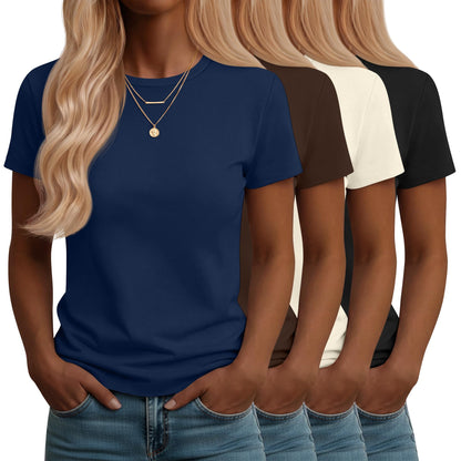 Neer 4 Pack Women's Crew Neck T Shirts Summer Short Sleeve Casual Basic Tops Loose Fit Flat Hem Tees