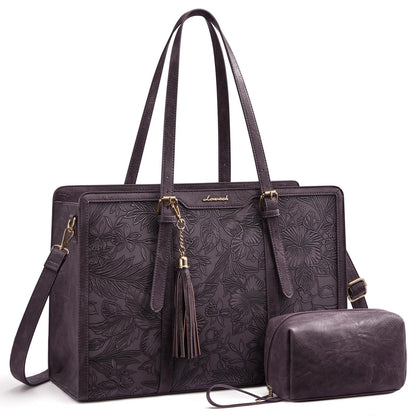 LOVEVOOK Laptop Tote Bag for Women,17 inch Canvas Leather Computer bag with Clutch Purse for Business, Travel, School, Casual