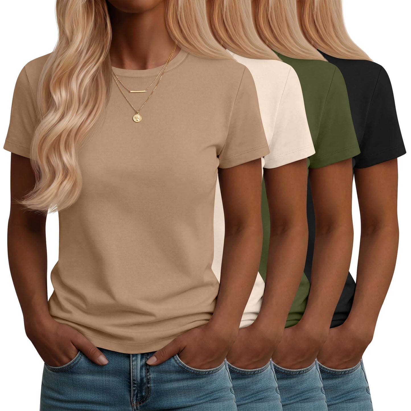 Neer 4 Pack Women's Crew Neck T Shirts Summer Short Sleeve Casual Basic Tops Loose Fit Flat Hem Tees