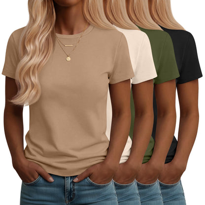 Neer 4 Pack Women's Crew Neck T Shirts Summer Short Sleeve Casual Basic Tops Loose Fit Flat Hem Tees
