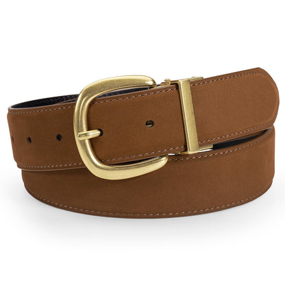 wolksprong Womens Suede Leather Belt Premium Top-Grain Suede with Gold Buckle for Business Casual Cut to Fit
