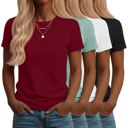 Neer 4 Pack Women's Crew Neck T Shirts Summer Short Sleeve Casual Basic Tops Loose Fit Flat Hem Tees