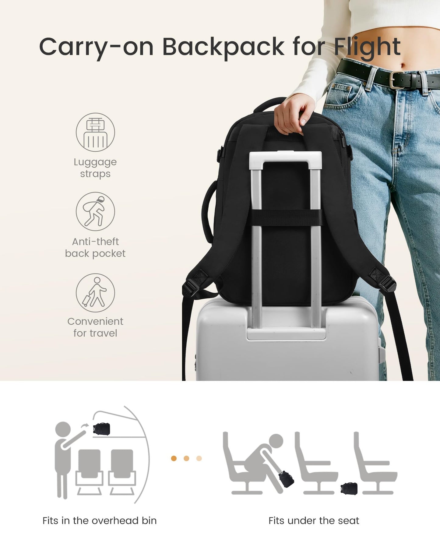 LOVEVOOK Travel Backpack for Women & Men,Airline Approved Carry On Backpack with 3 Packing Cubes