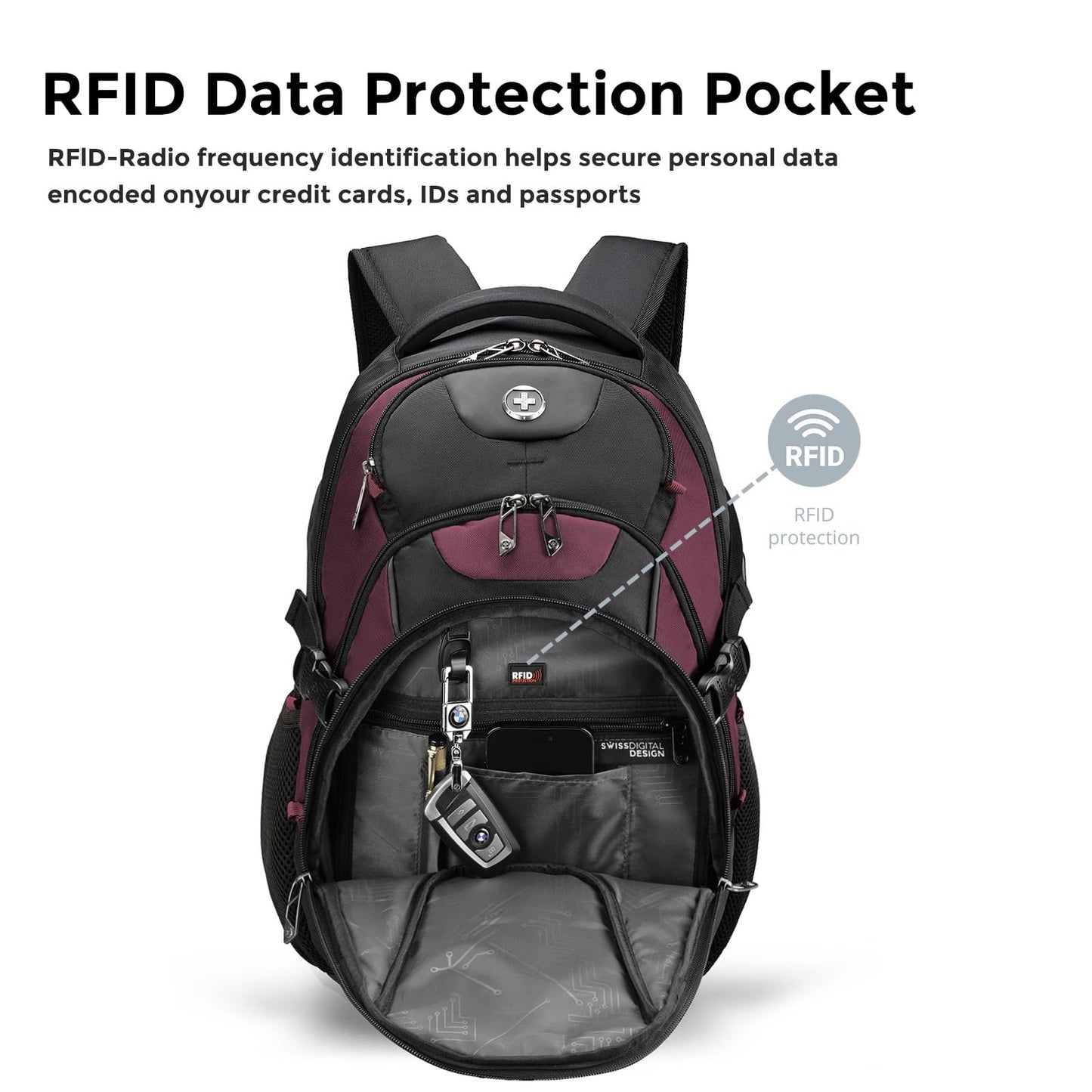 Swissdigital Business Travel Laptop Backpack-for Man and Woman with Smart USB Charging Port Fits 15.6 inches laptops, Blue