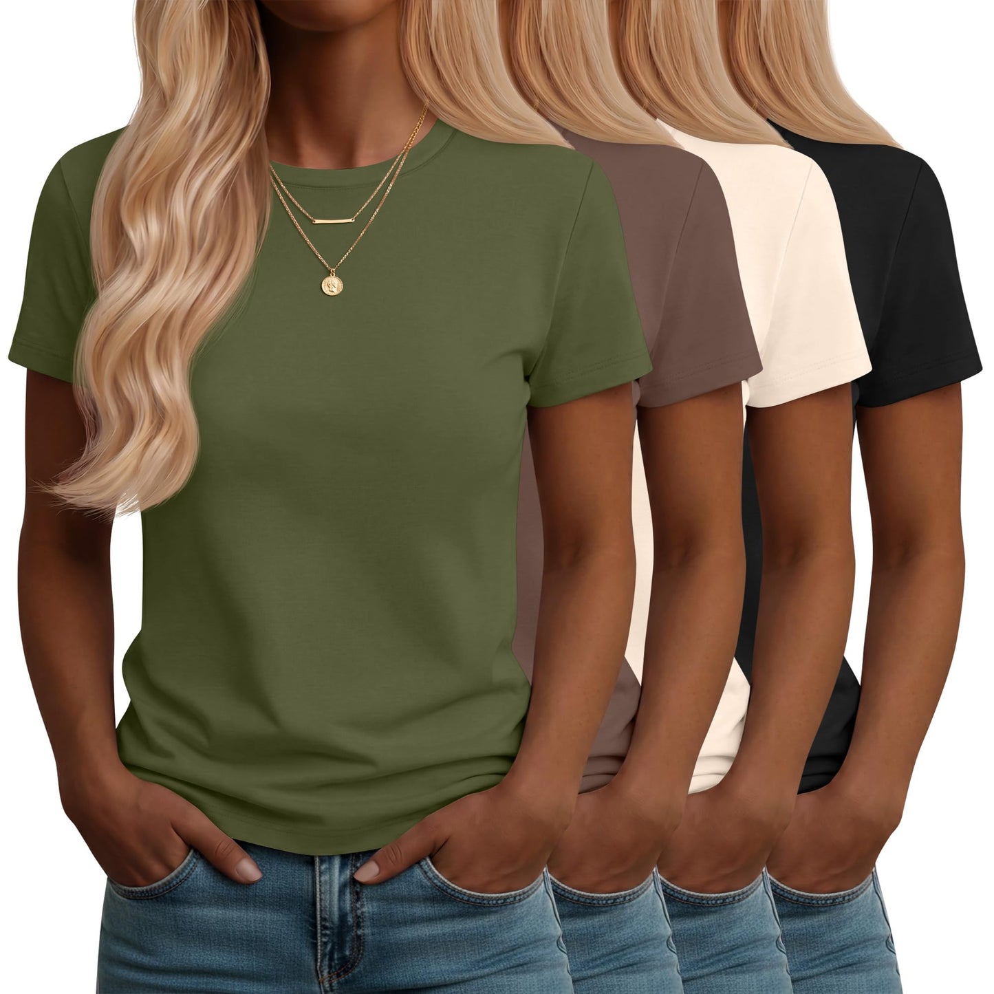 Neer 4 Pack Women's Crew Neck T Shirts Summer Short Sleeve Casual Basic Tops Loose Fit Flat Hem Tees