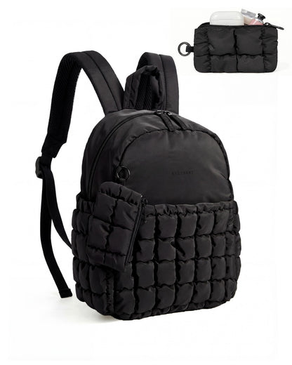 BAGSMART Mini Backpacks for Women, Puffy Checkered Quilted, Lightweight Water-Resistant Small Backpack Set with Pouch