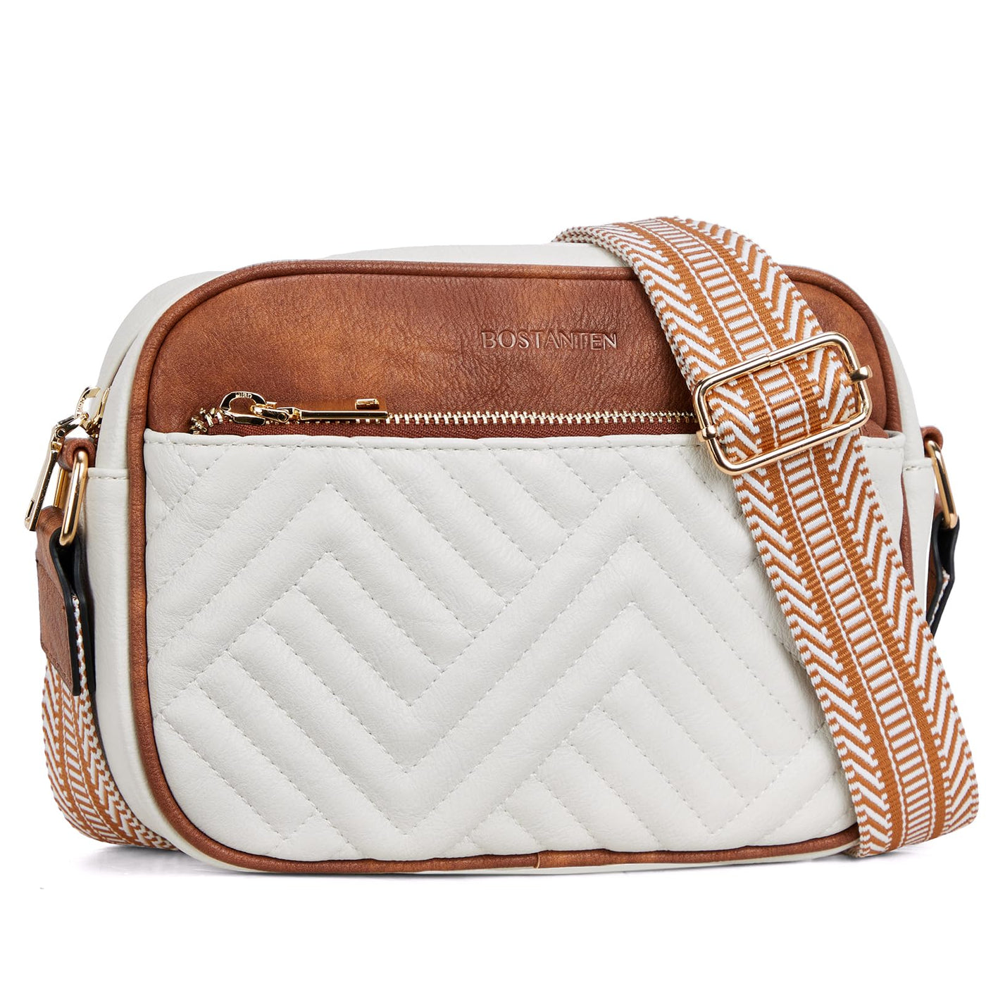 BOSTANTEN Quilted Crossbody Bags for Women Vegan Leather Purses Shoulder Handbags with Wide Strap