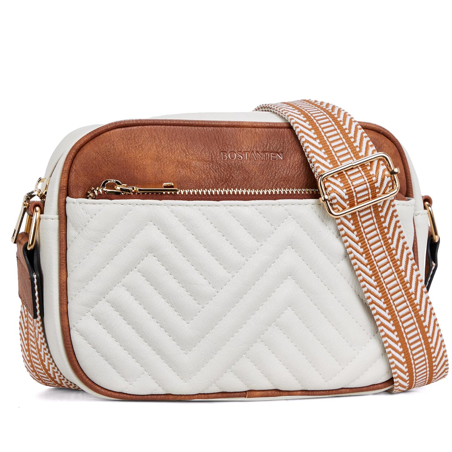 BOSTANTEN Quilted Crossbody Bags for Women Vegan Leather Purses Shoulder Handbags with Wide Strap