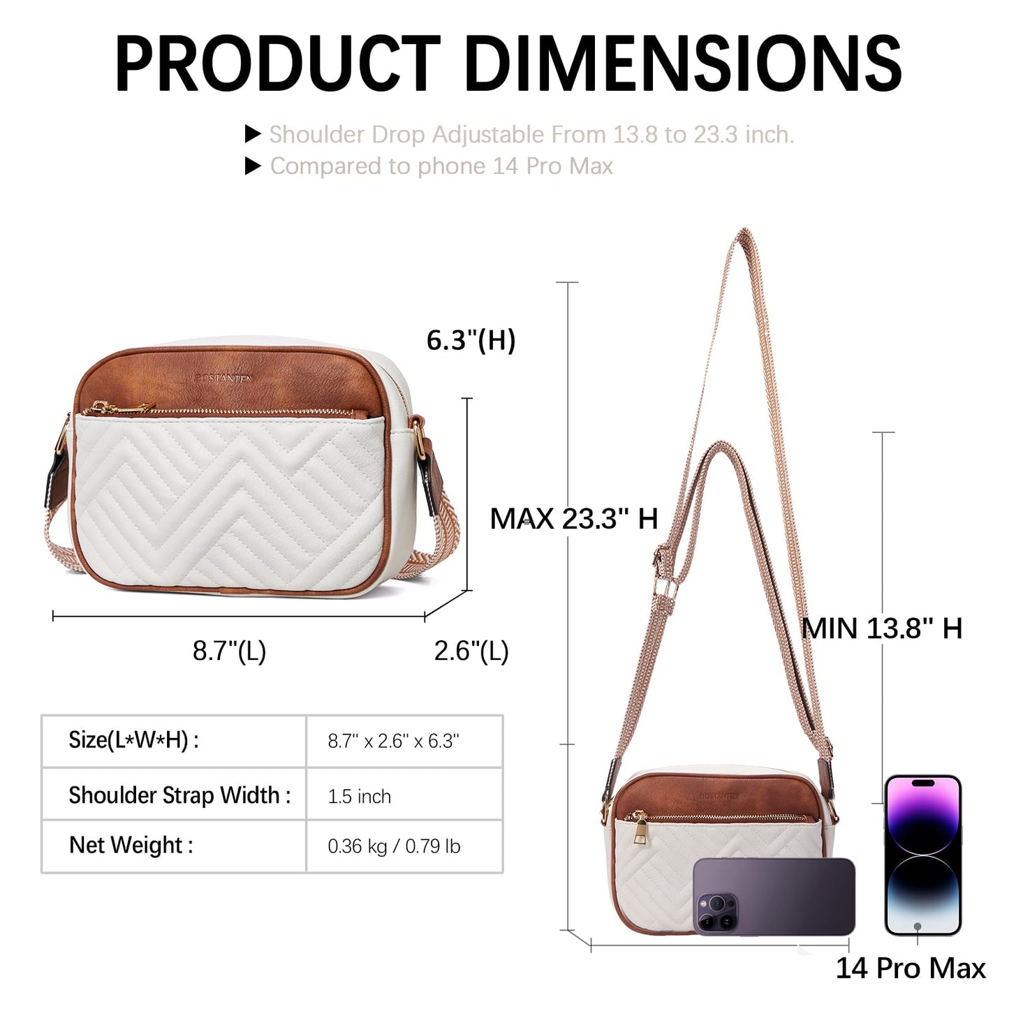 BOSTANTEN Quilted Crossbody Bags for Women Vegan Leather Purses Shoulder Handbags with Wide Strap