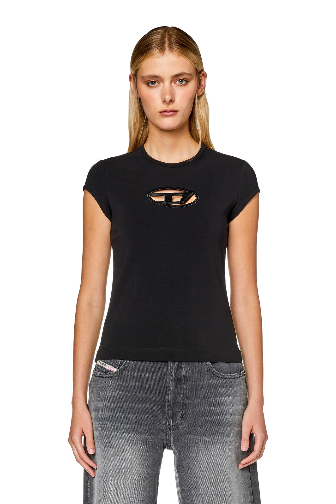 Diesel Women’s Slim Fit Logo T-Shirt – Stretch Cotton Crew Neck Short Sleeve Top, T-Angie