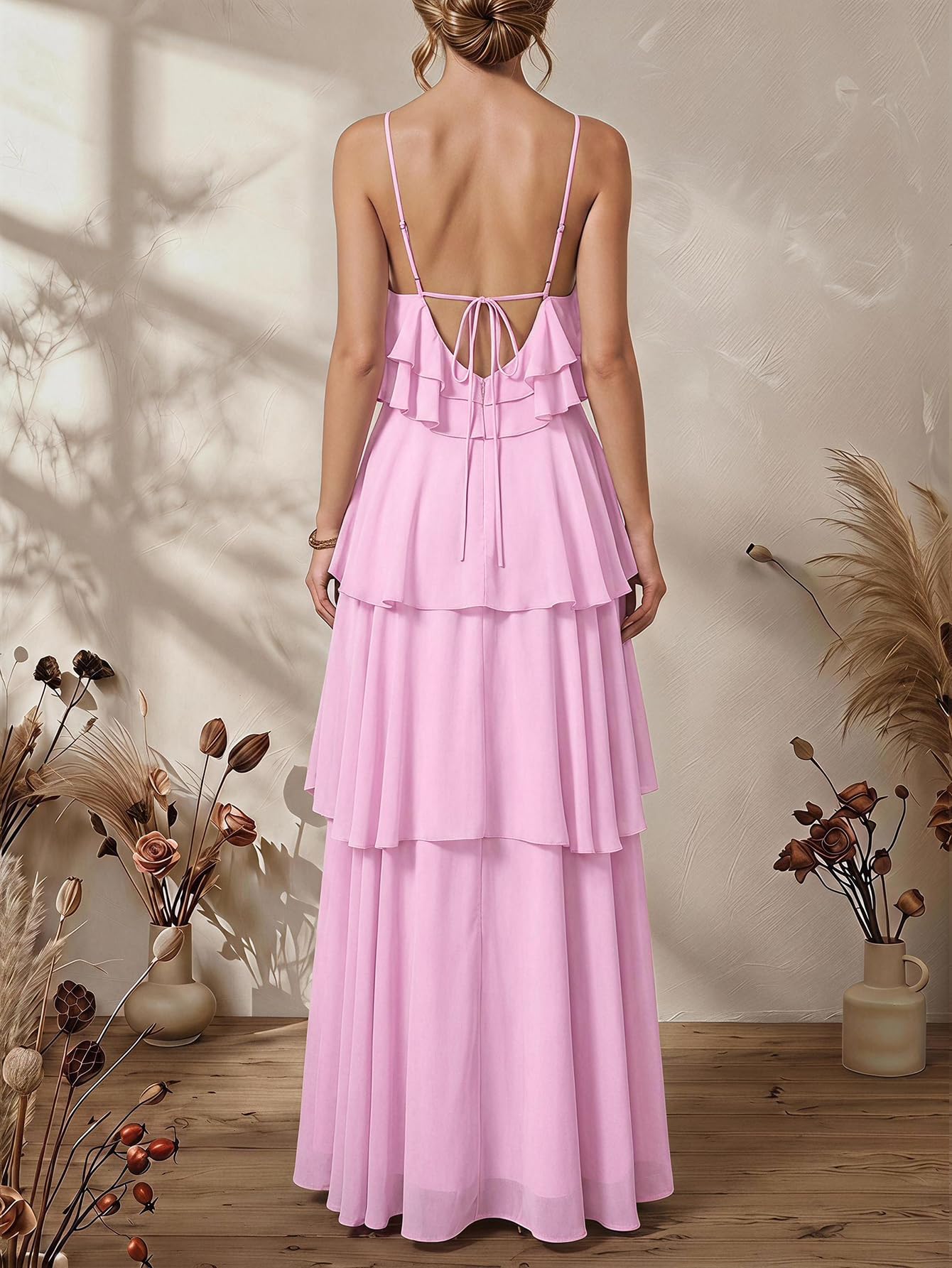 SOLY HUX Women's Wedding Guest Dress Sundresses Ruffle Layered Halter Backless Flowy Formal Maxi Dresses