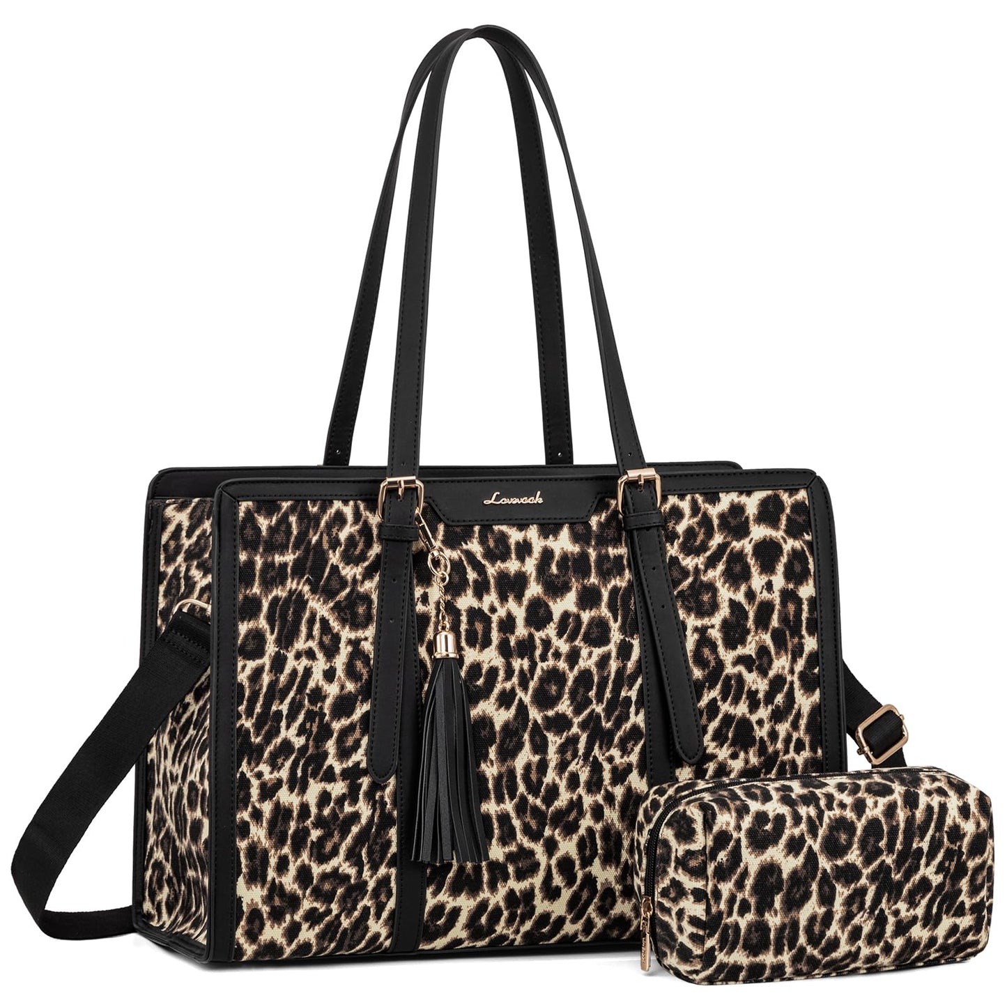 LOVEVOOK Laptop Tote Bag for Women,17 inch Canvas Leather Computer bag with Clutch Purse for Business, Travel, School, Casual