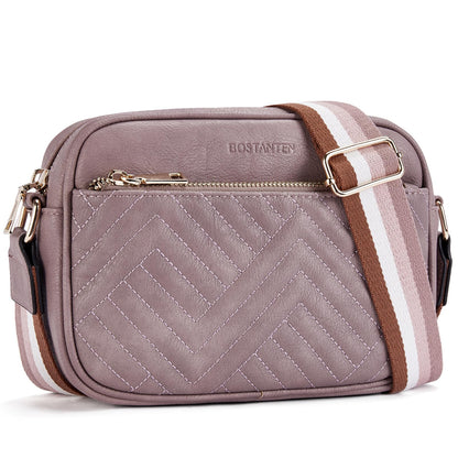 BOSTANTEN Quilted Crossbody Bags for Women Vegan Leather Purses Shoulder Handbags with Wide Strap