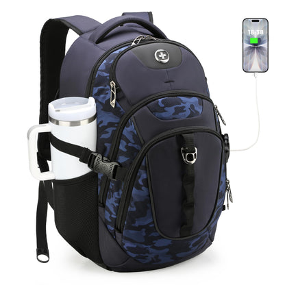 Swissdigital Business Travel Laptop Backpack-for Man and Woman with Smart USB Charging Port Fits 15.6 inches laptops, Blue