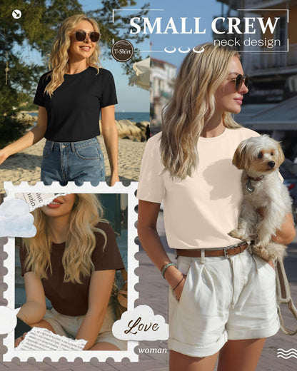 Neer 4 Pack Women's Crew Neck T Shirts Summer Short Sleeve Casual Basic Tops Loose Fit Flat Hem Tees