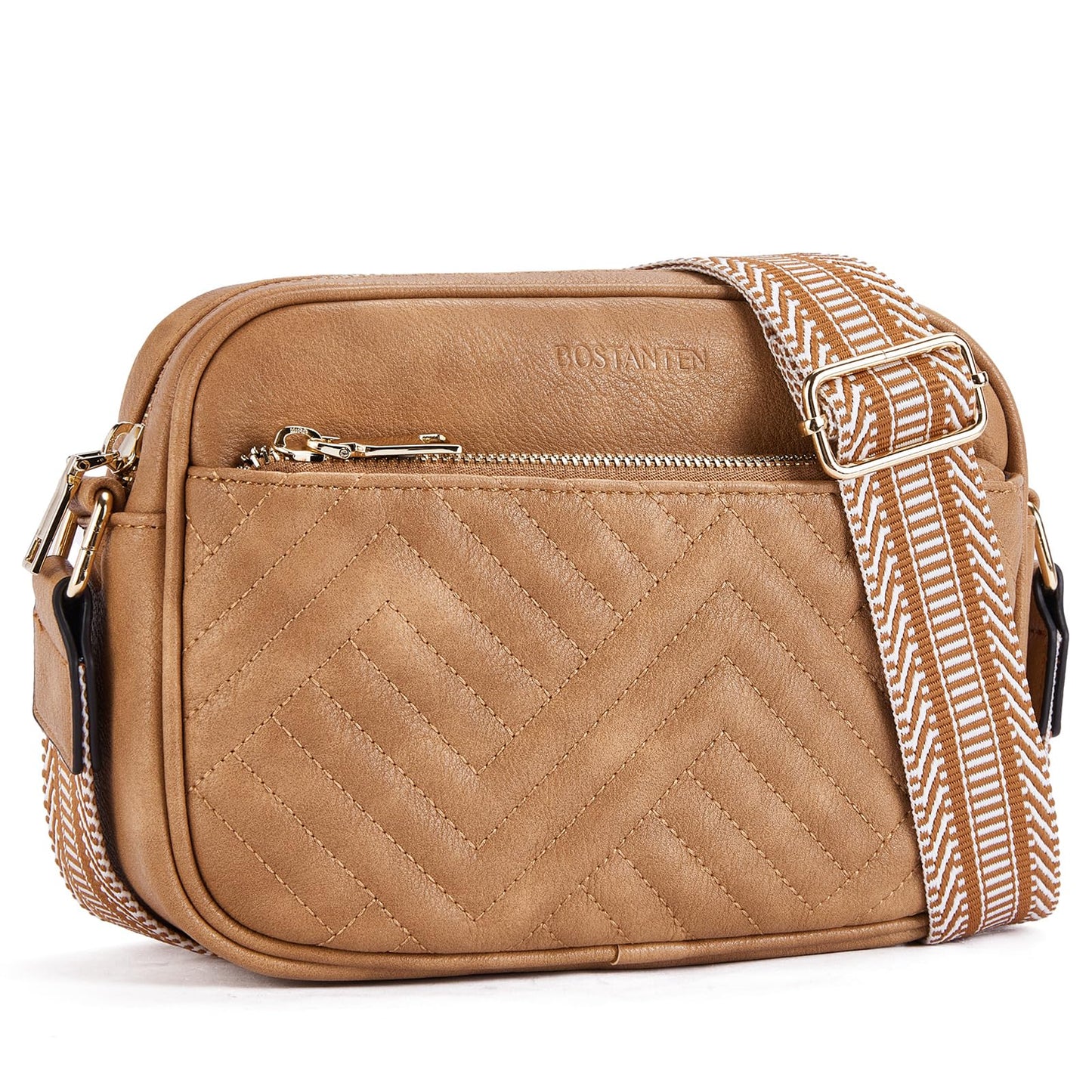 BOSTANTEN Quilted Crossbody Bags for Women Vegan Leather Purses Shoulder Handbags with Wide Strap