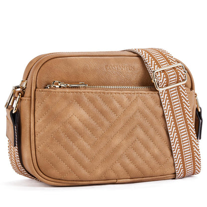 BOSTANTEN Quilted Crossbody Bags for Women Vegan Leather Purses Shoulder Handbags with Wide Strap