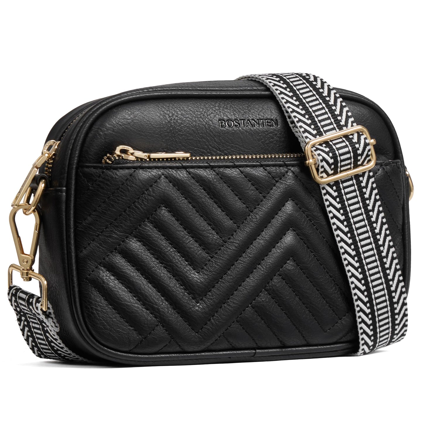 BOSTANTEN Quilted Crossbody Bags for Women Vegan Leather Purses Shoulder Handbags with Wide Strap