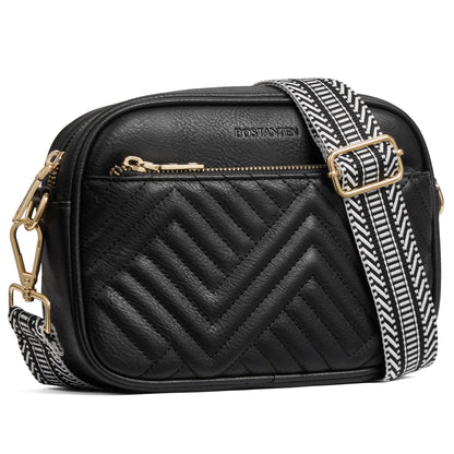 BOSTANTEN Quilted Crossbody Bags for Women Vegan Leather Purses Shoulder Handbags with Wide Strap