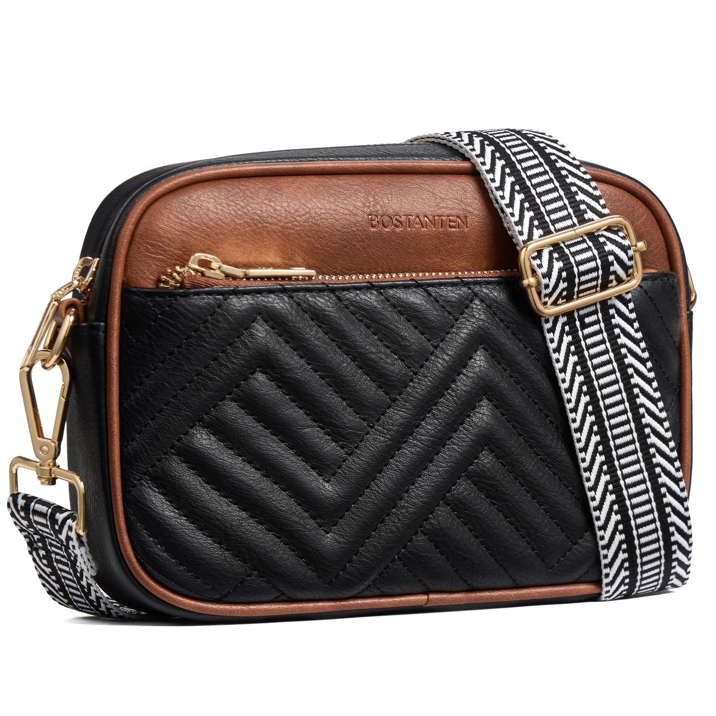 BOSTANTEN Quilted Crossbody Bags for Women Vegan Leather Purses Shoulder Handbags with Wide Strap