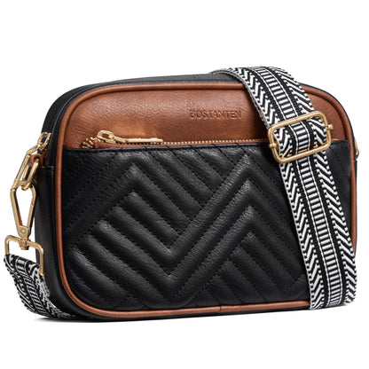 BOSTANTEN Quilted Crossbody Bags for Women Vegan Leather Purses Shoulder Handbags with Wide Strap