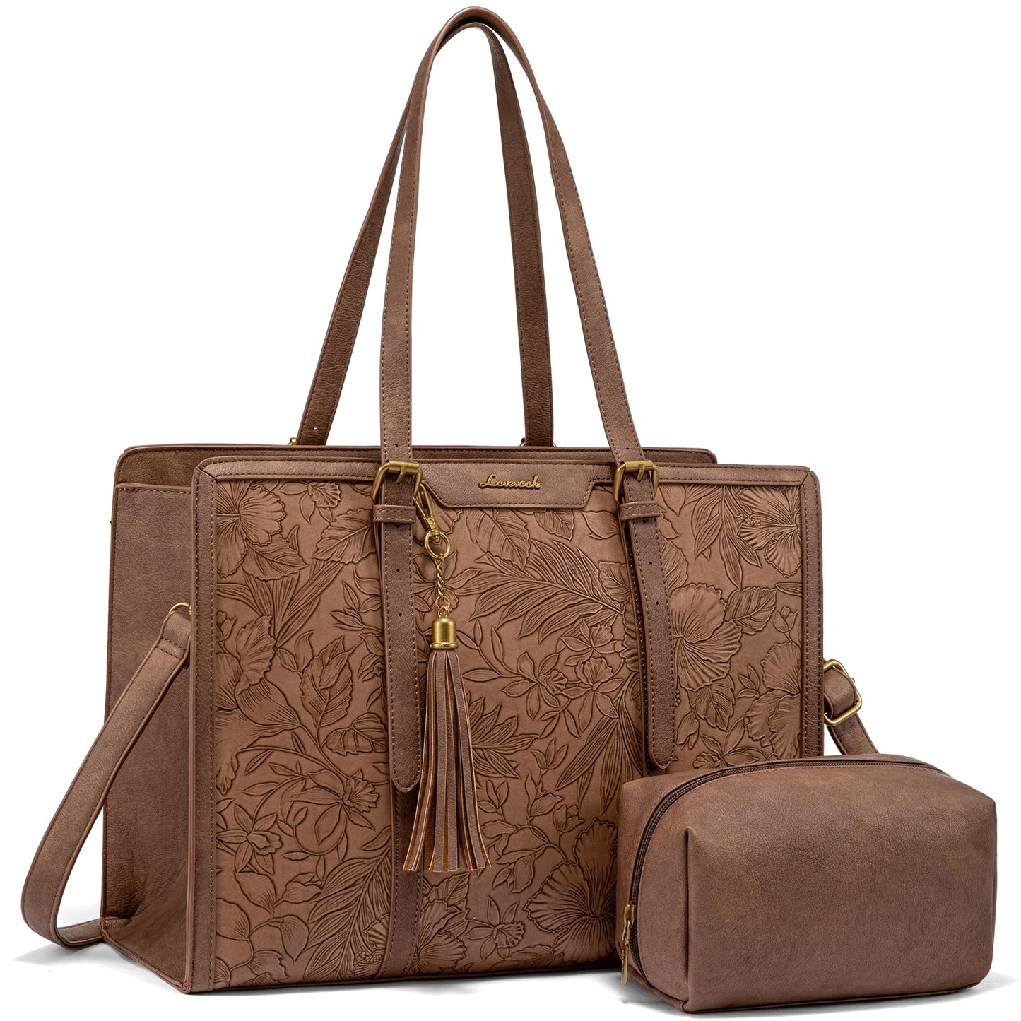 LOVEVOOK Laptop Tote Bag for Women,17 inch Canvas Leather Computer bag with Clutch Purse for Business, Travel, School, Casual