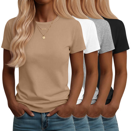 Neer 4 Pack Women's Crew Neck T Shirts Summer Short Sleeve Casual Basic Tops Loose Fit Flat Hem Tees