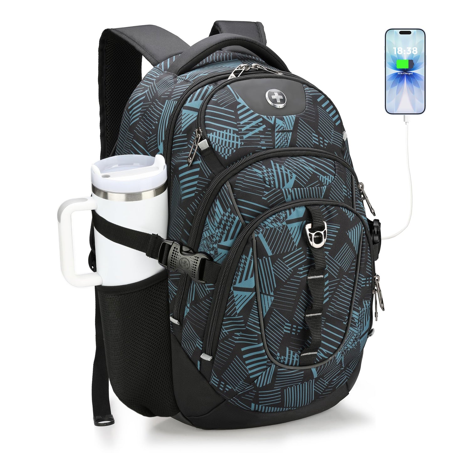 Swissdigital Business Travel Laptop Backpack-for Man and Woman with Smart USB Charging Port Fits 15.6 inches laptops, Blue