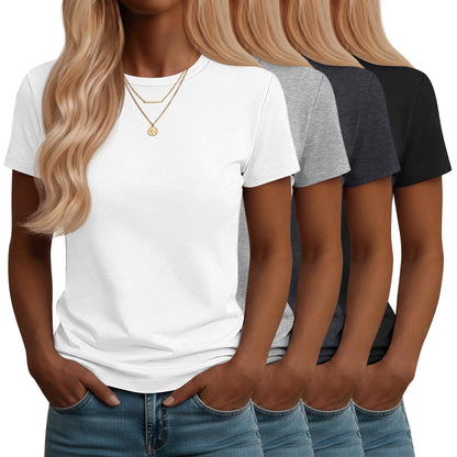 Neer 4 Pack Women's Crew Neck T Shirts Summer Short Sleeve Casual Basic Tops Loose Fit Flat Hem Tees