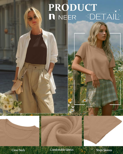 Neer 4 Pack Women's Crew Neck T Shirts Summer Short Sleeve Casual Basic Tops Loose Fit Flat Hem Tees