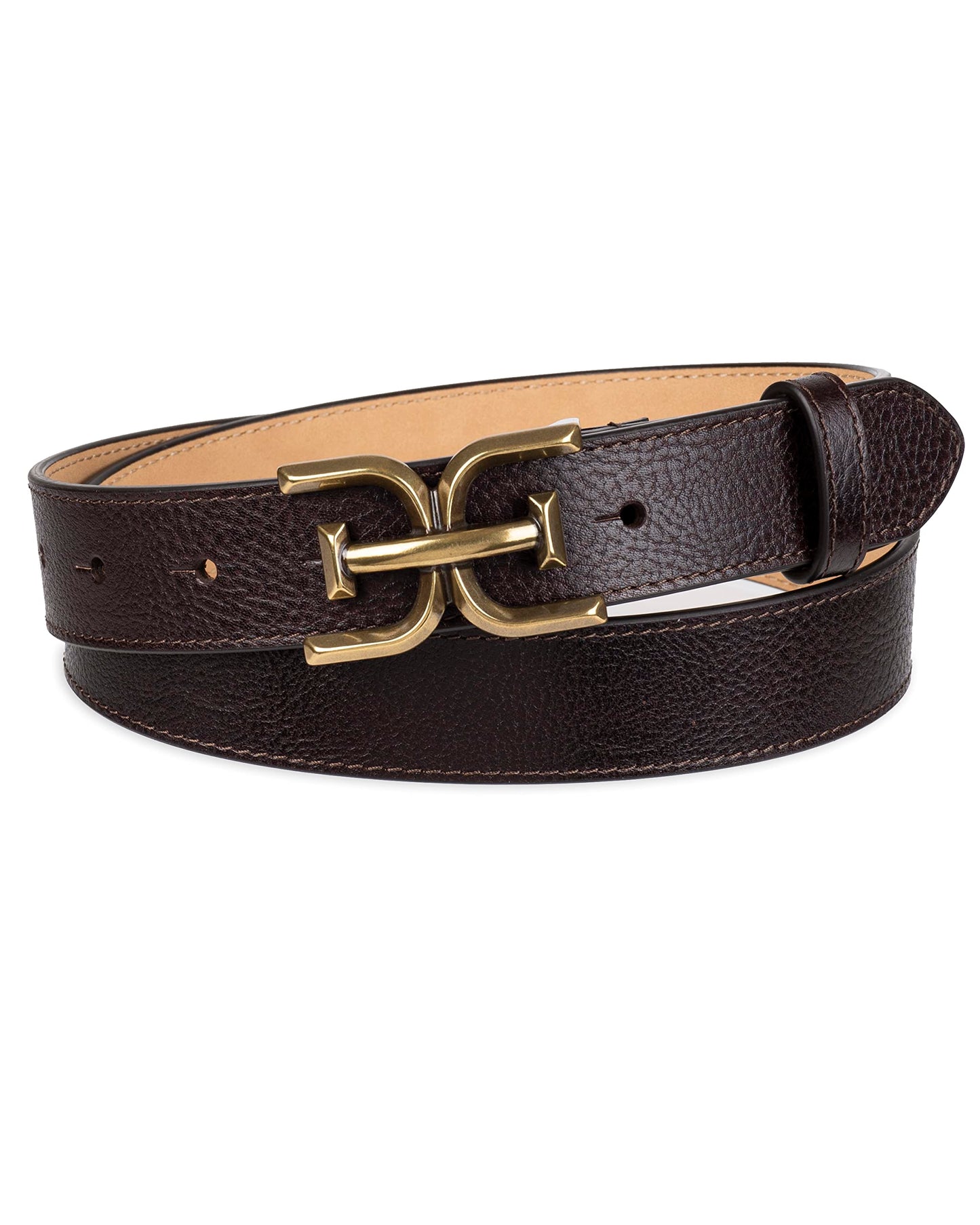 Sam Edelman Women's Fashion Double-E Plaque Logo Buckle Slim Textured Belt for Jeans, Dresses and Trousers
