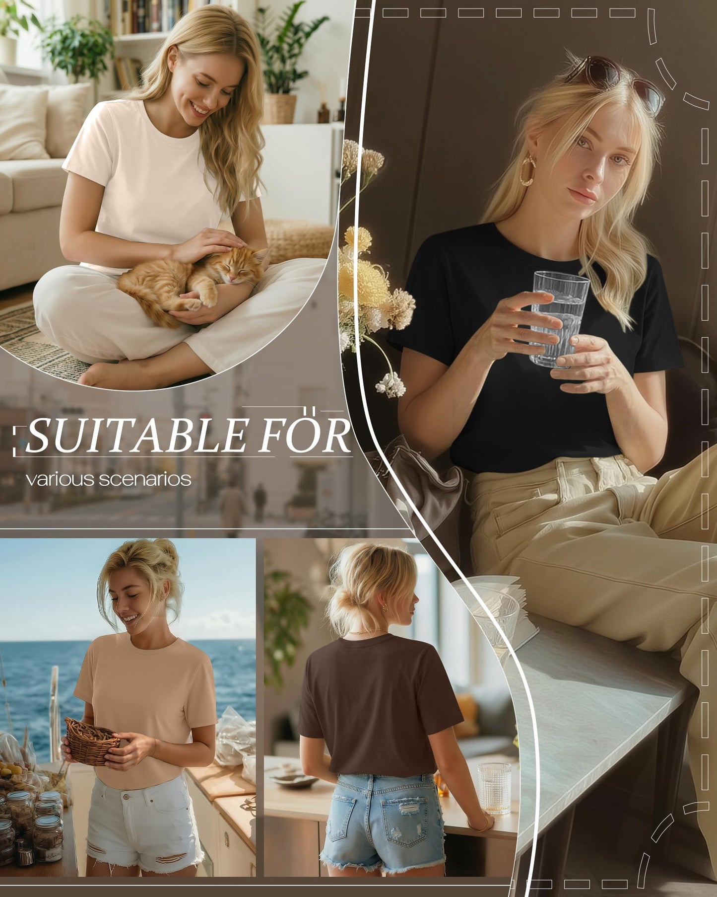 Neer 4 Pack Women's Crew Neck T Shirts Summer Short Sleeve Casual Basic Tops Loose Fit Flat Hem Tees