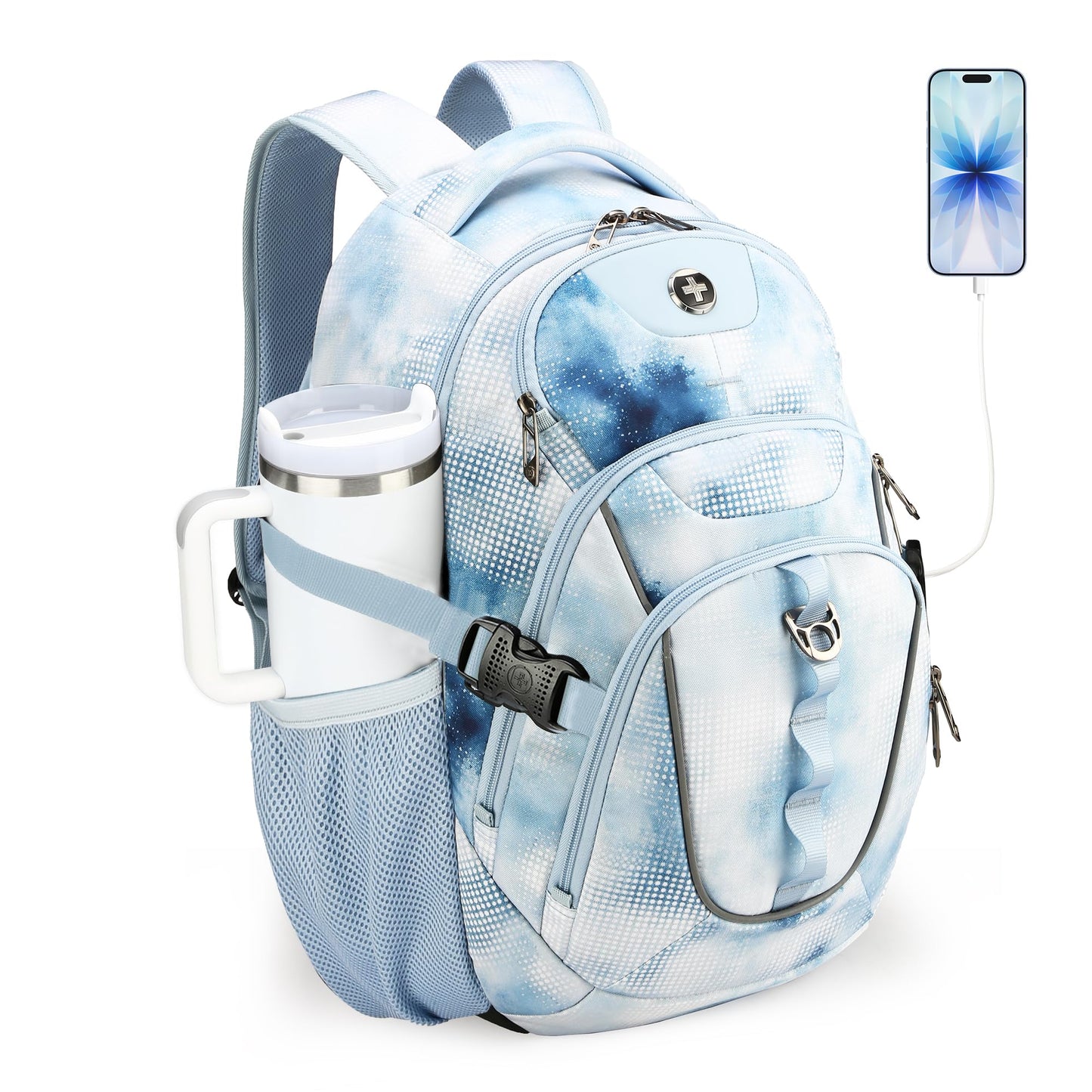 Swissdigital Business Travel Laptop Backpack-for Man and Woman with Smart USB Charging Port Fits 15.6 inches laptops, Blue