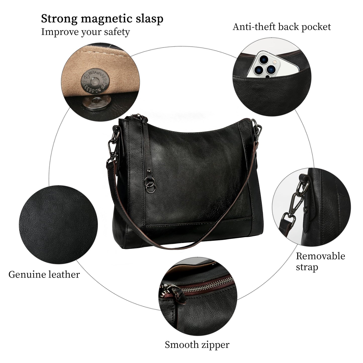 Iswee Leather Crossbody Bags for Women Shoulder Purse Medium Hobo Genuine Leather Satchel Purses and Handbags